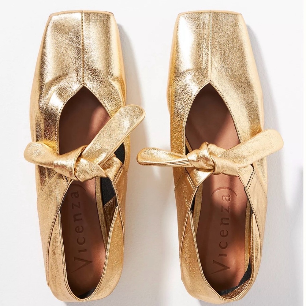 Vicenza ( Anthropologie ) Bow Mary Jane Flats -Gold - Picture 2 of 8